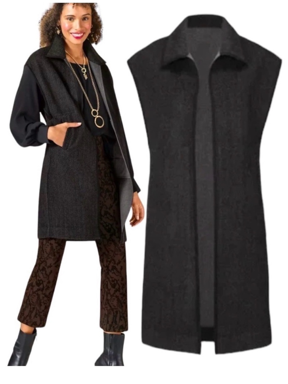 Cabi Herringbone Vest Jacket - Charcoal XS/S